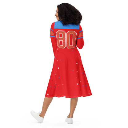 Vintage ET80’s women’s Red/Blue Top long sleeve jersey dress