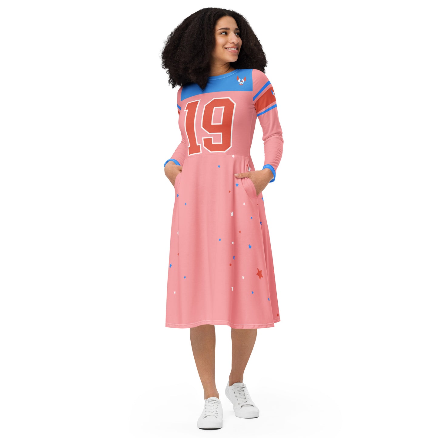 Vintage ET80’s women’s Pink/Blue Top long sleeve jersey dress