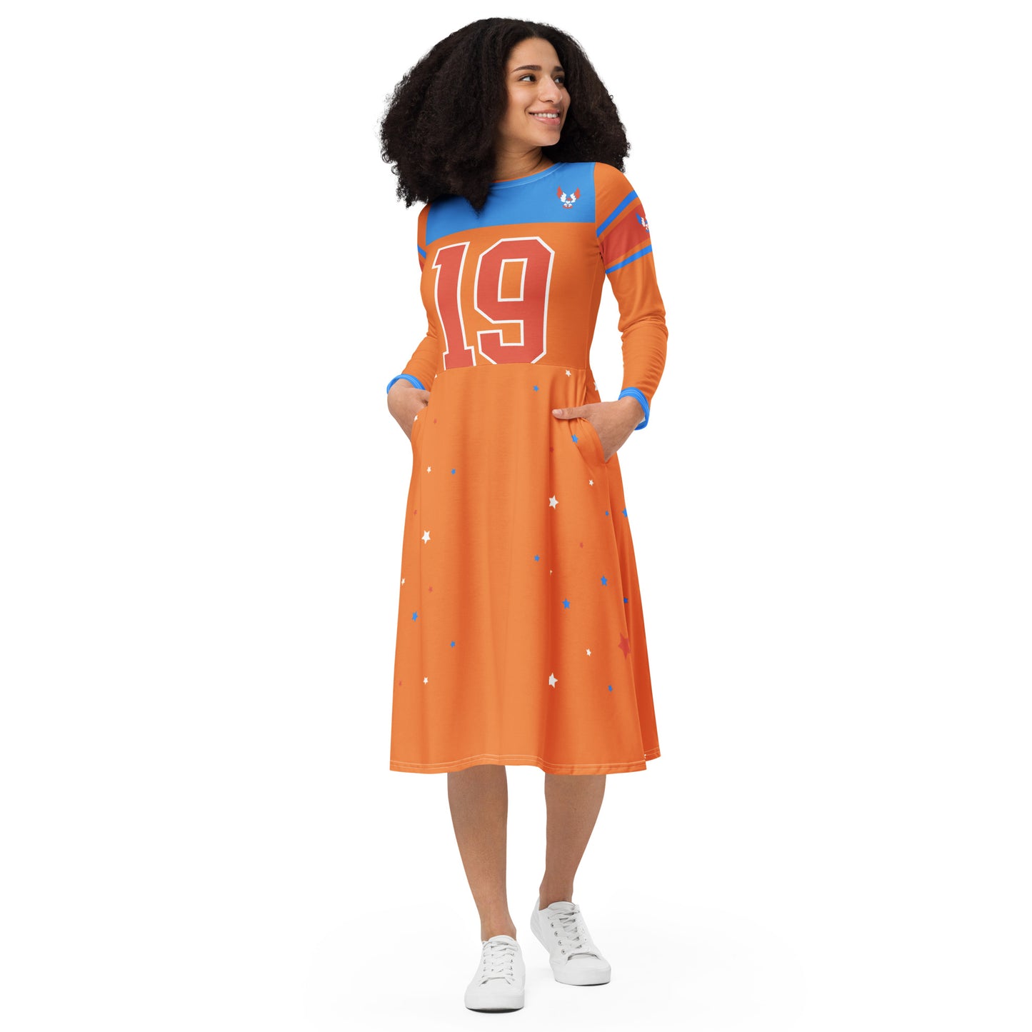 Vintage ET80s women’s Orange/Blue Top long sleeve jersey dress