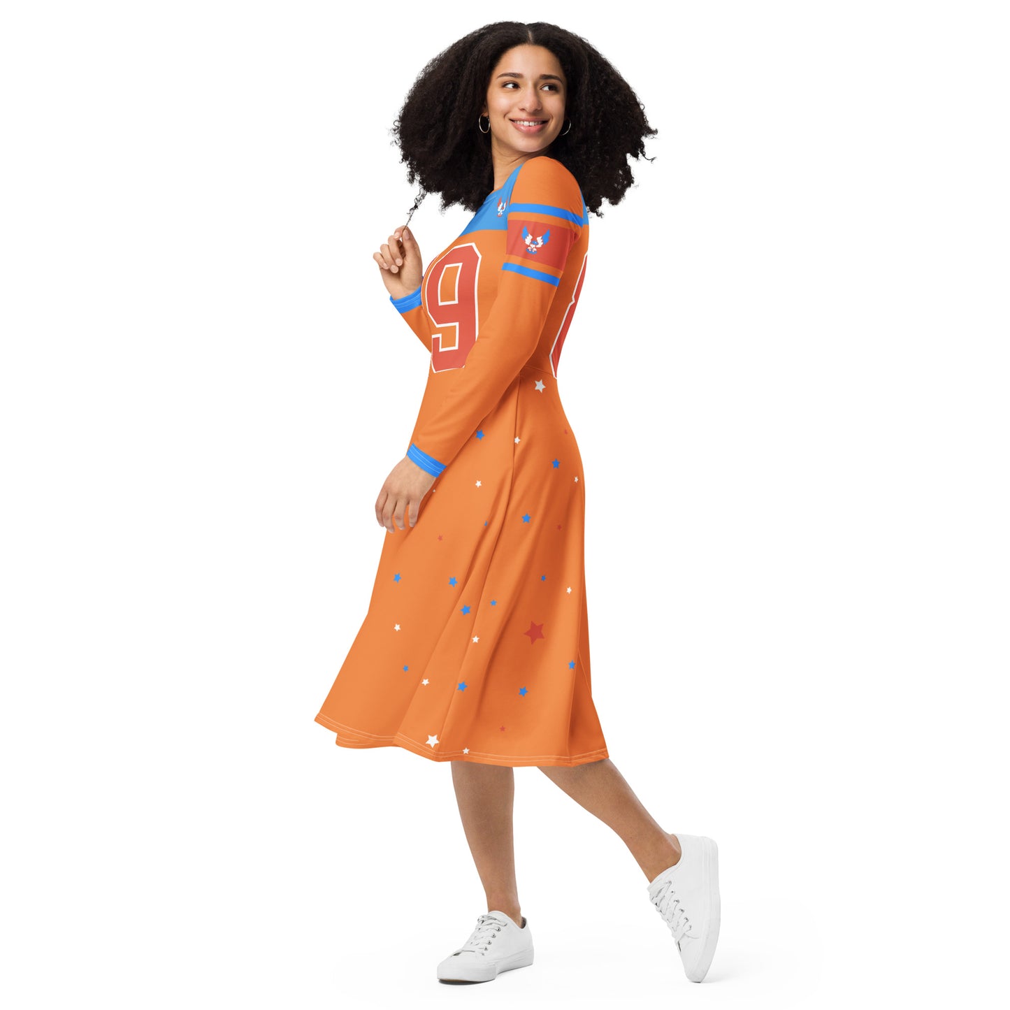 Vintage ET80s women’s Orange/Blue Top long sleeve jersey dress