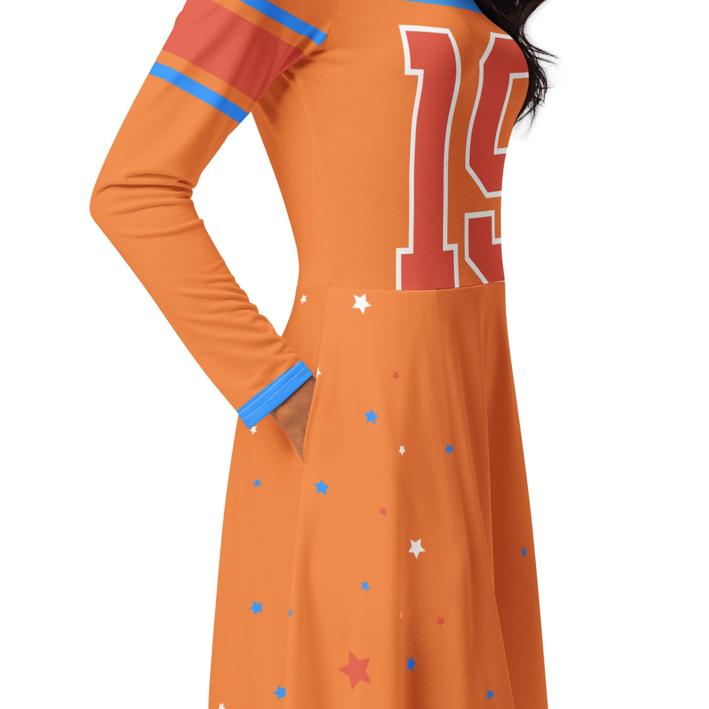 Vintage ET80s women’s Orange/Blue Top long sleeve jersey dress