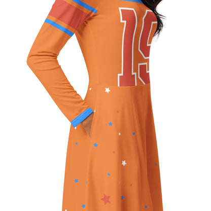 Vintage ET80s women’s Orange/Blue Top long sleeve jersey dress