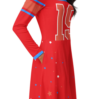 Vintage ET80’s women’s Red/Blue Top long sleeve jersey dress