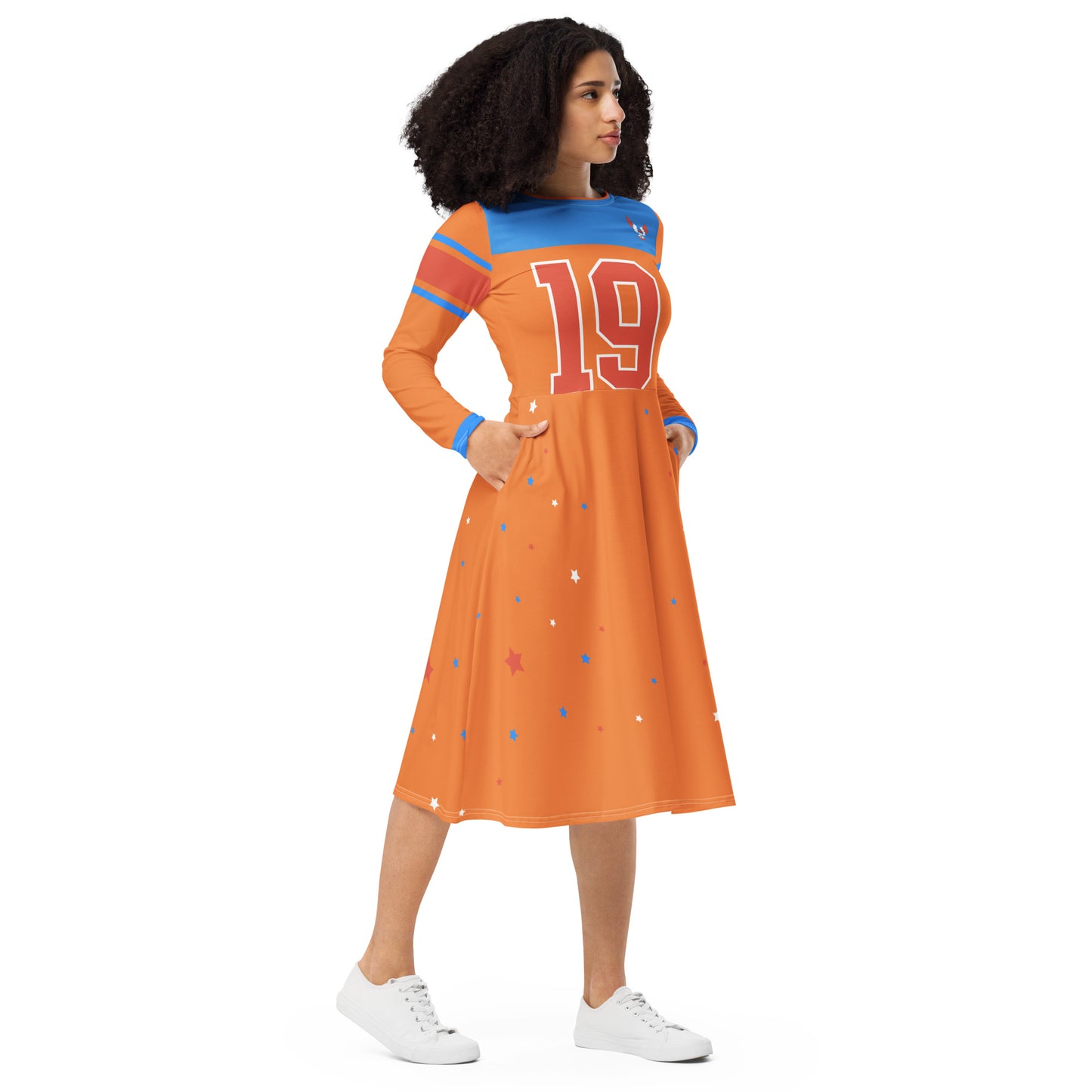 Vintage ET80s women’s Orange/Blue Top long sleeve jersey dress